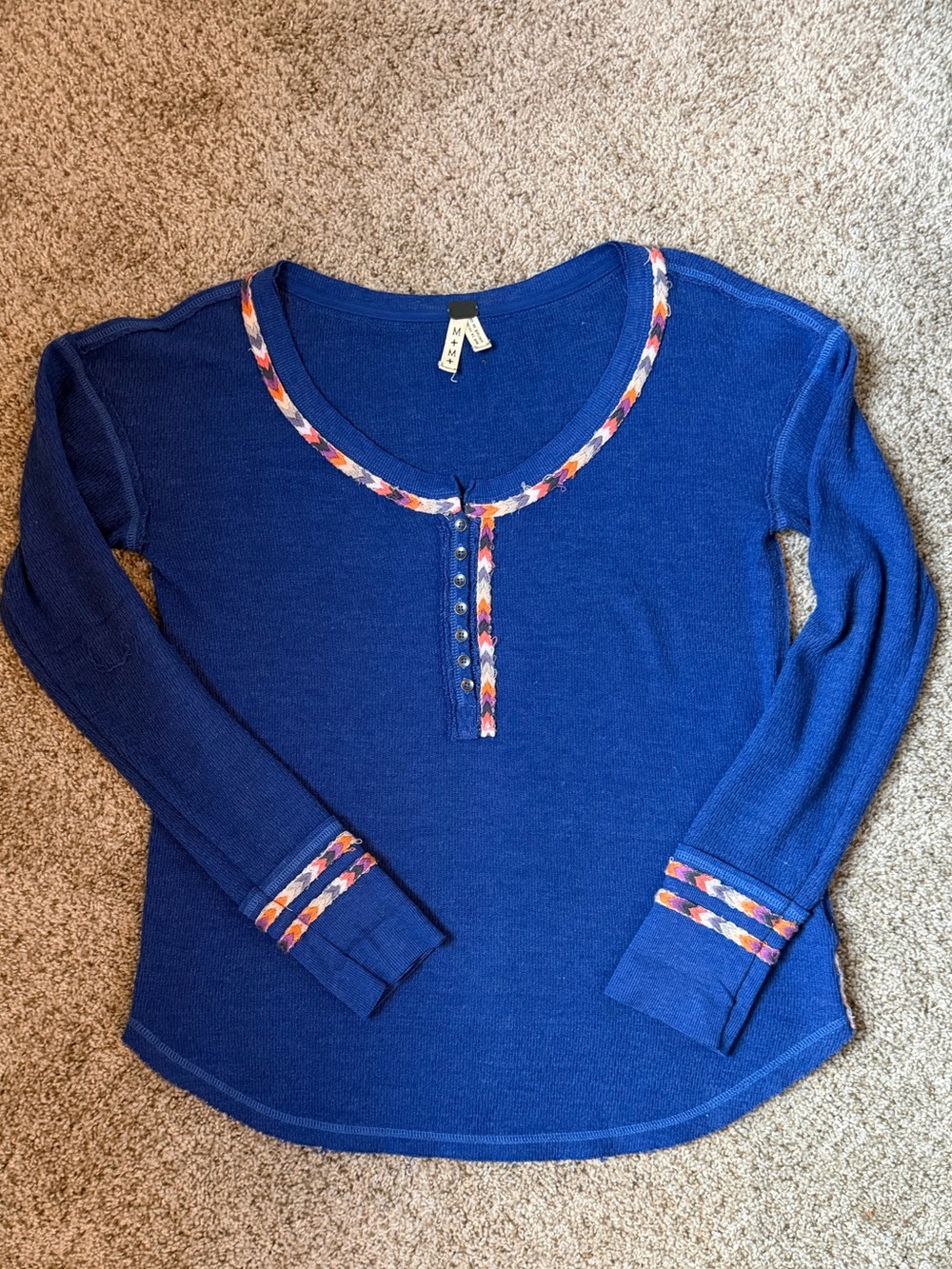 We The Free Royal Blue Long-Sleeve Henley with Multicolor Trim